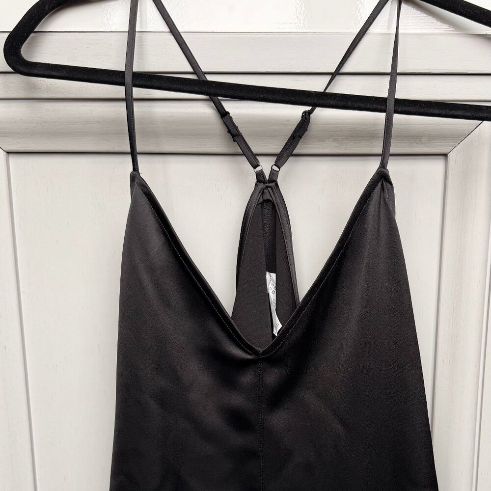NWT SPANX Black Satin Adjustable V Neck Racer Back Cami, Size Medium